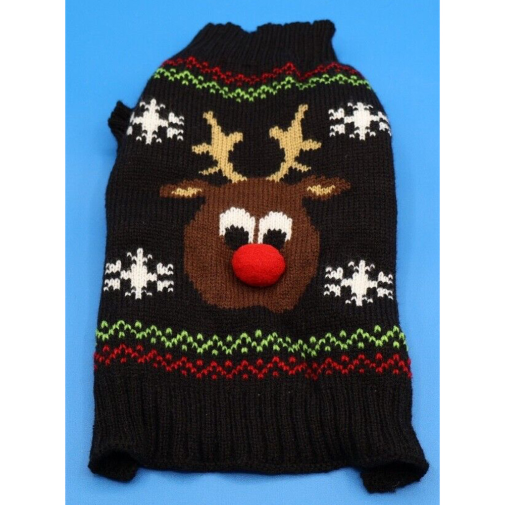 Reindeer Rudolph black snowflake knit dog sweater‎ new size Small *Pre-Owned*